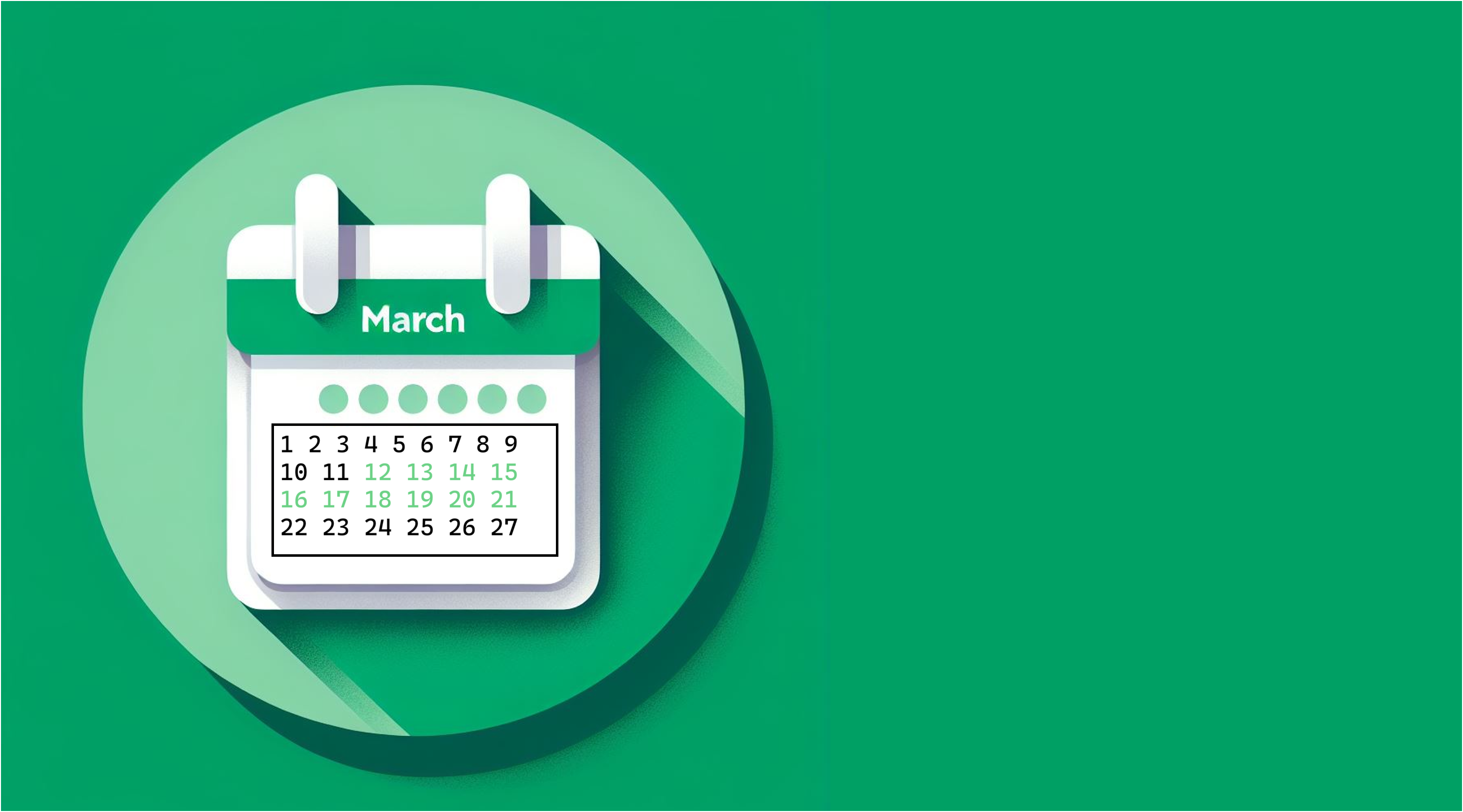 Calendario marcando los días en verde del NOOC